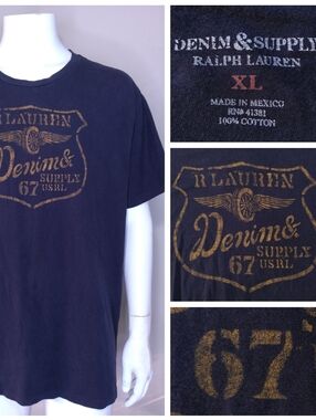 DENIM & SUPPLY RALPH LAUREN Vintage T Shirt XL Wing Tire Shield CREST Mens POLO